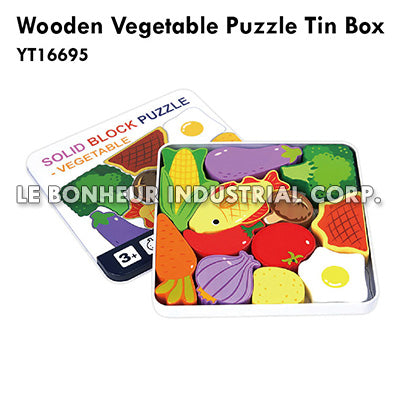 Wooden Vegetable Puzzle Tin Box