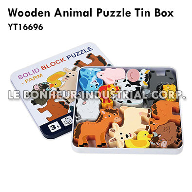 Wooden Animal Puzzle Tin Box