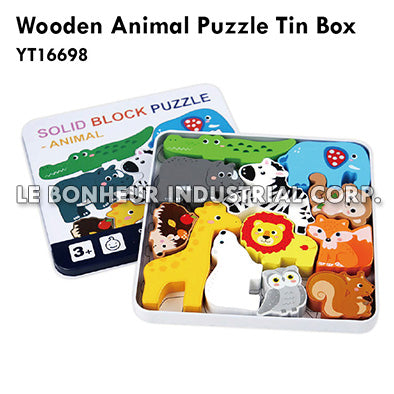 Wooden Animal Puzzle Tin Box