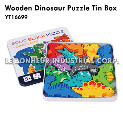 Wooden Dinosaur Puzzle Tin Box