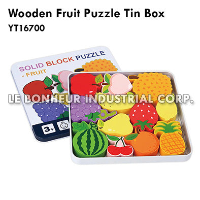 Wooden Fruit Puzzle Tin Box