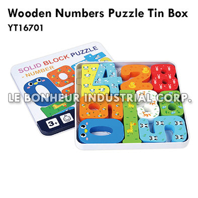 Wooden Numbers Puzzle Tin Box