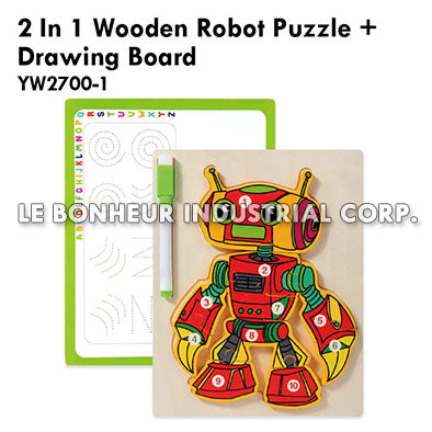 2 In 1 Wooden Robot Puzzle + Drawing Board