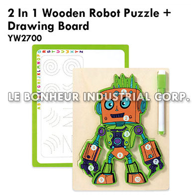 2 In 1 Wooden Robot Puzzle + Drawing Board
