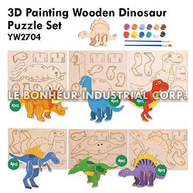 3D Painting Wooden Dinosaur Puzzle Set