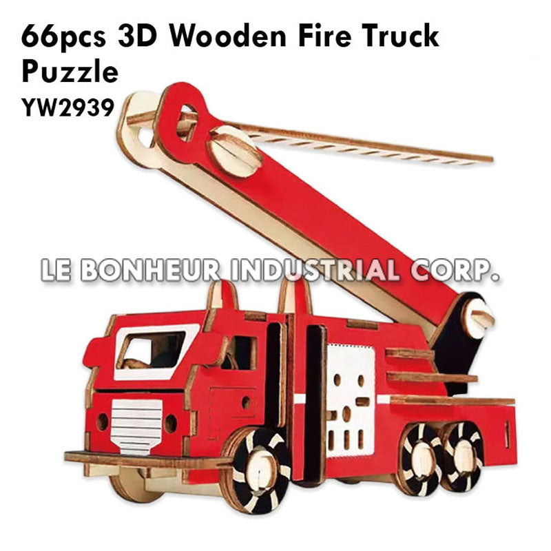 66pcs 3D Wooden Fire Truck Puzzle