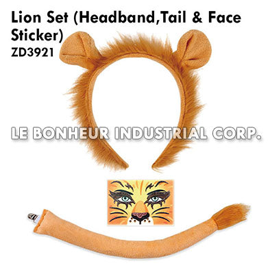 Lion Set (Headband,Tail & Face Sticker)