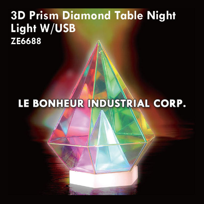 3D Prism Diamond Table Night Light W/USB