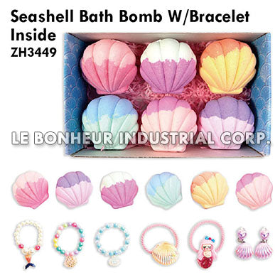 6pcs Seashell Bath Bomb W/Bracelet Inside