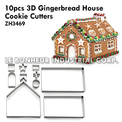 10pcs 3D Gingerbread House Cookie Cutters