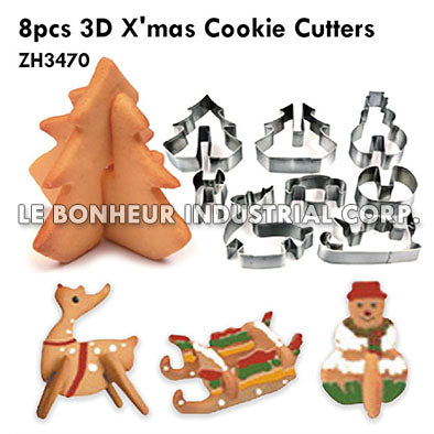8pcs 3D X'mas Cookie Cutters