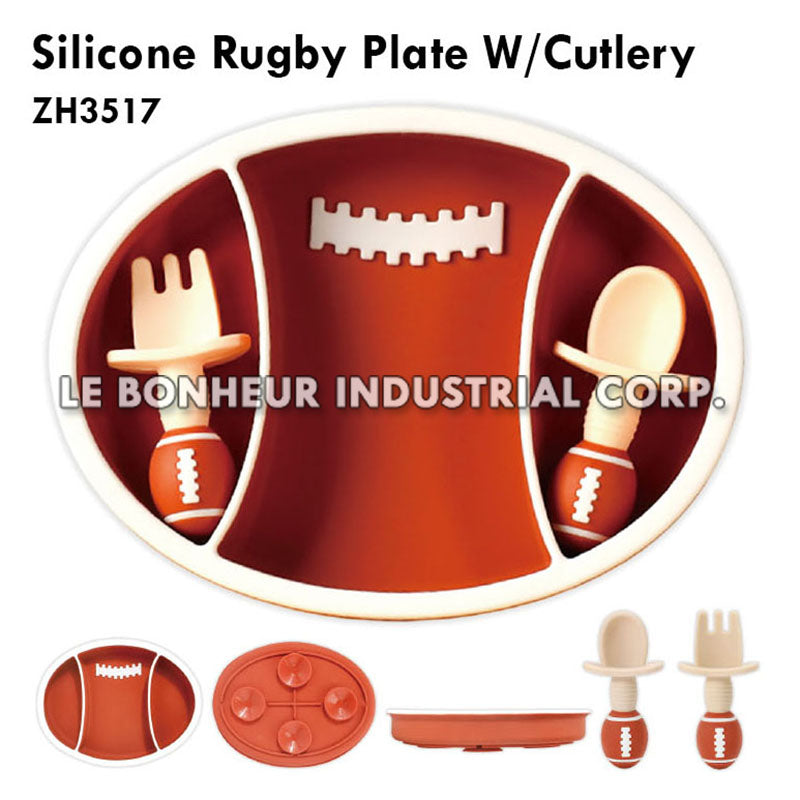 Silicone Rugby Plate W/Cutlery