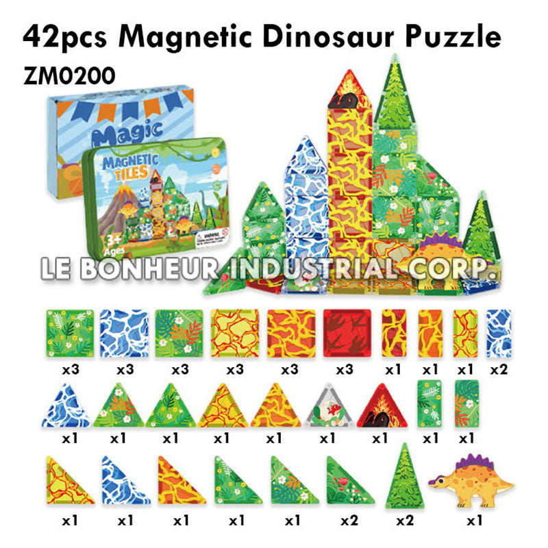 42pcs Magnetic Dinosaur Puzzle