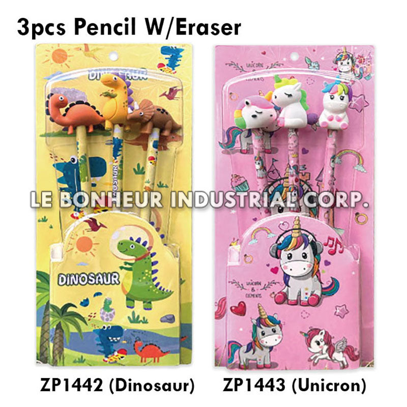 3pcs Pencil W/Unicron Eraser