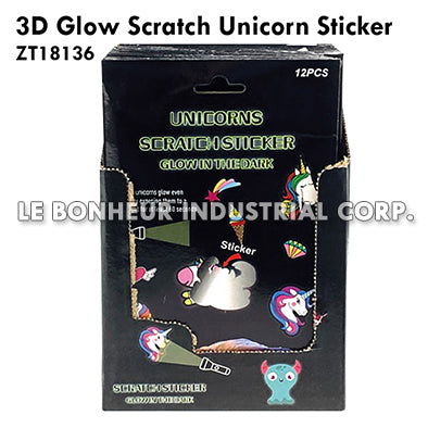3D Glow Scratch Unicorn Sticker