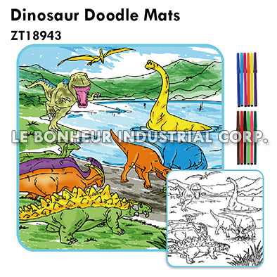Dinosaur Doodle Mats W/12pcs Color Pen