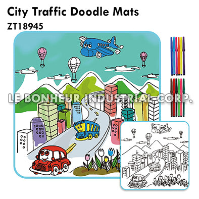 City Traffic Doodle Mats W/12pcs Color Pen