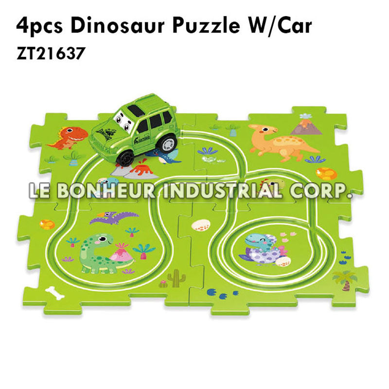 4pcs Dinosaur Puzzle W/Car