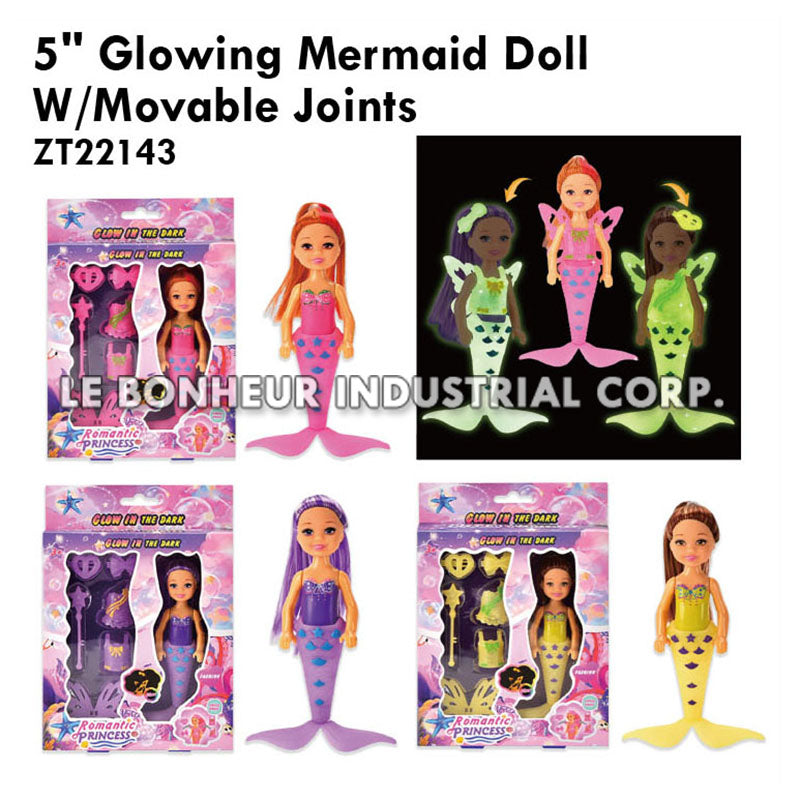 5" Glowing Mermaid Doll W/Movable Joints