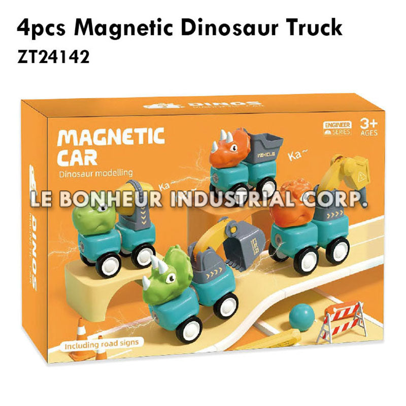 4pcs Magnetic Dinosaur Truck