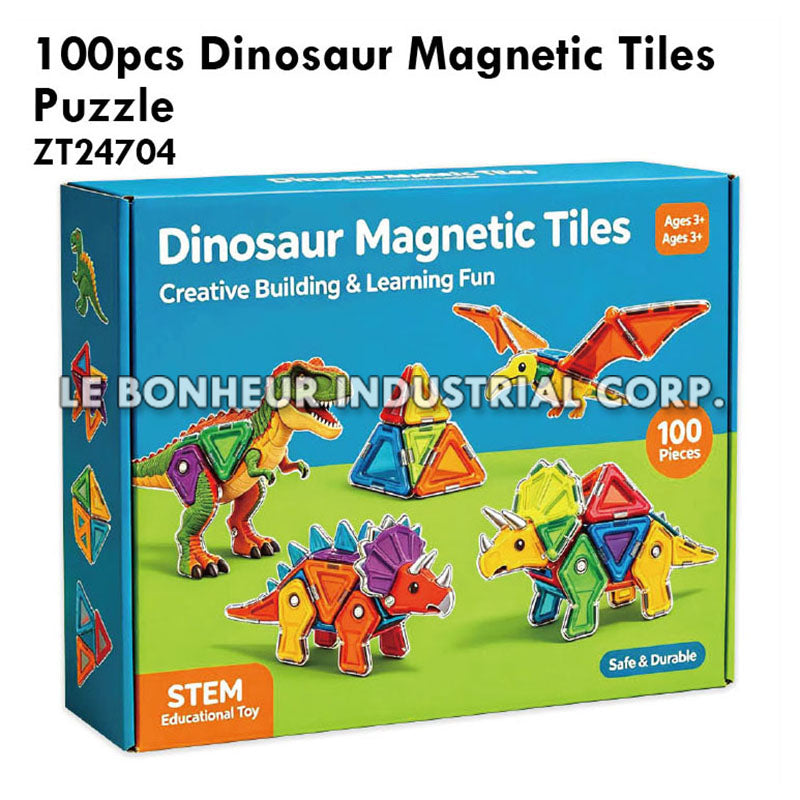 100pcs Dinosaur Magnetic Tiles Puzzle